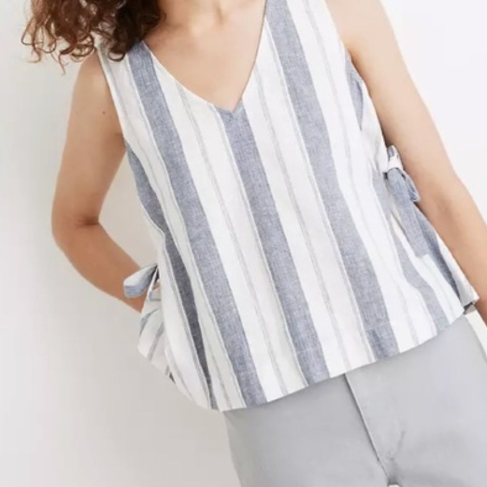 Madewell White and Blue Linen Tank